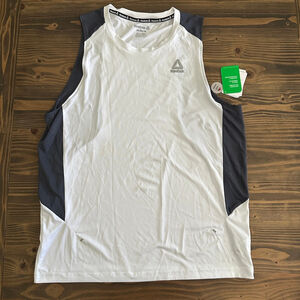 Men's Reebok White Gray Tank Top M Moisture Wicking NWT
